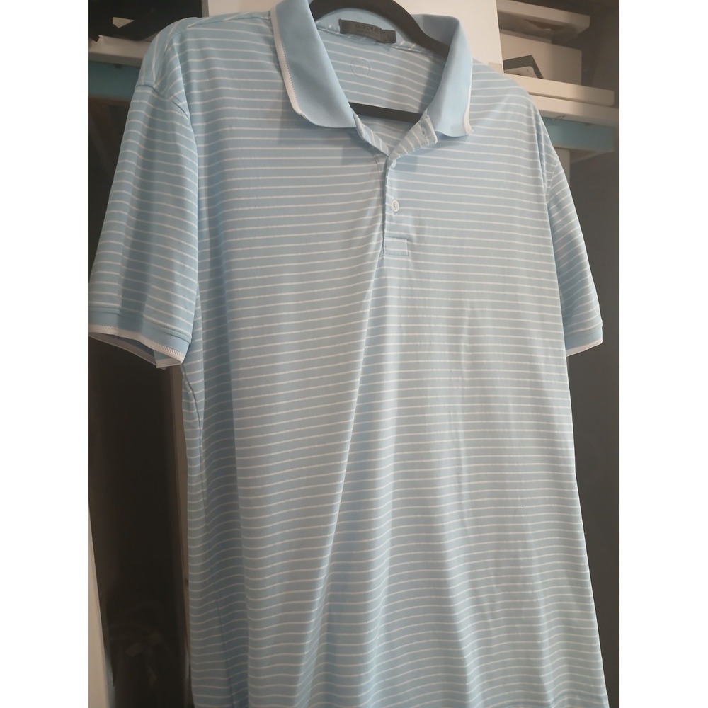 G/FORE Feeder Stripe Tech Pique Modern Spread Collar Polo Shirt Sz L Sky Blue - Picture 6 of 6